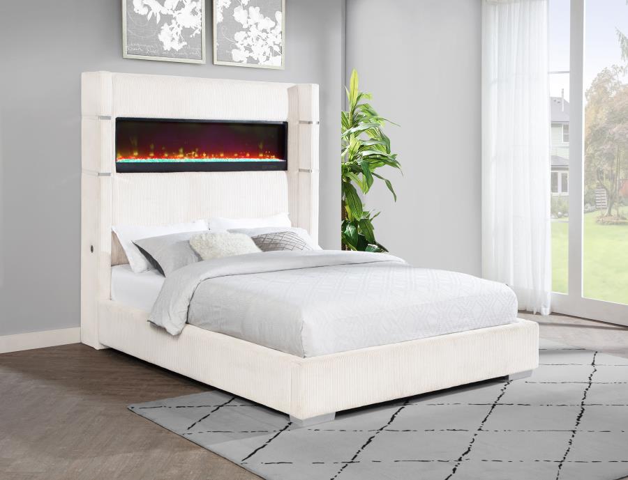 Tisdall Upholstered Queen Flame Visualizer Bed Cream - 306032Q
