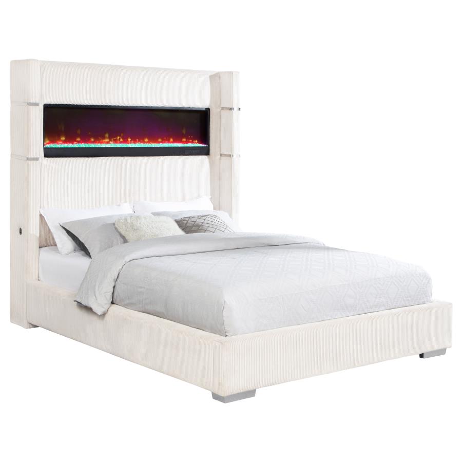 Tisdall Upholstered Queen Flame Visualizer Bed Cream - 306032Q