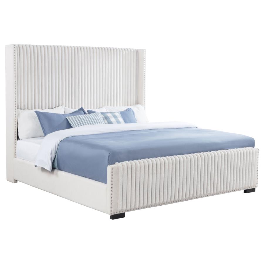 Natasha 65-inch Upholstered Eastern King Wingback Bed Cream - 306051KE