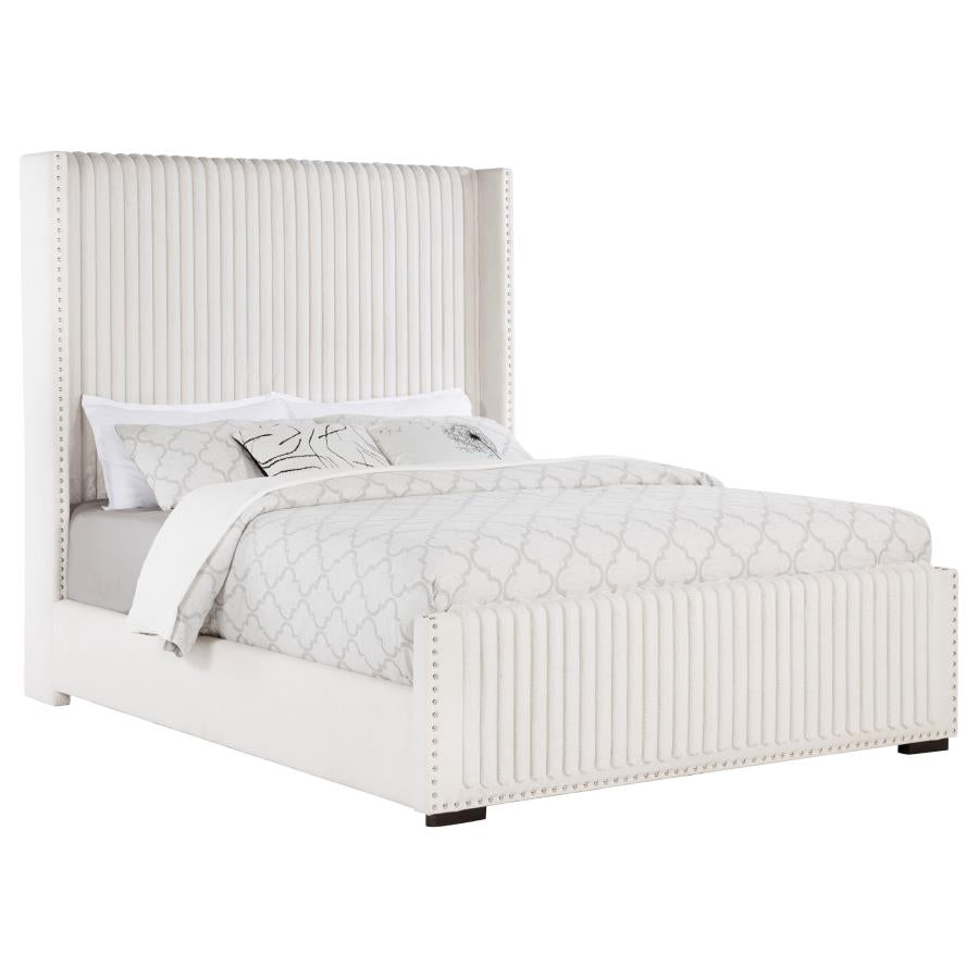 Natasha 65-inch Upholstered Queen Wingback Bed Cream - 306051Q