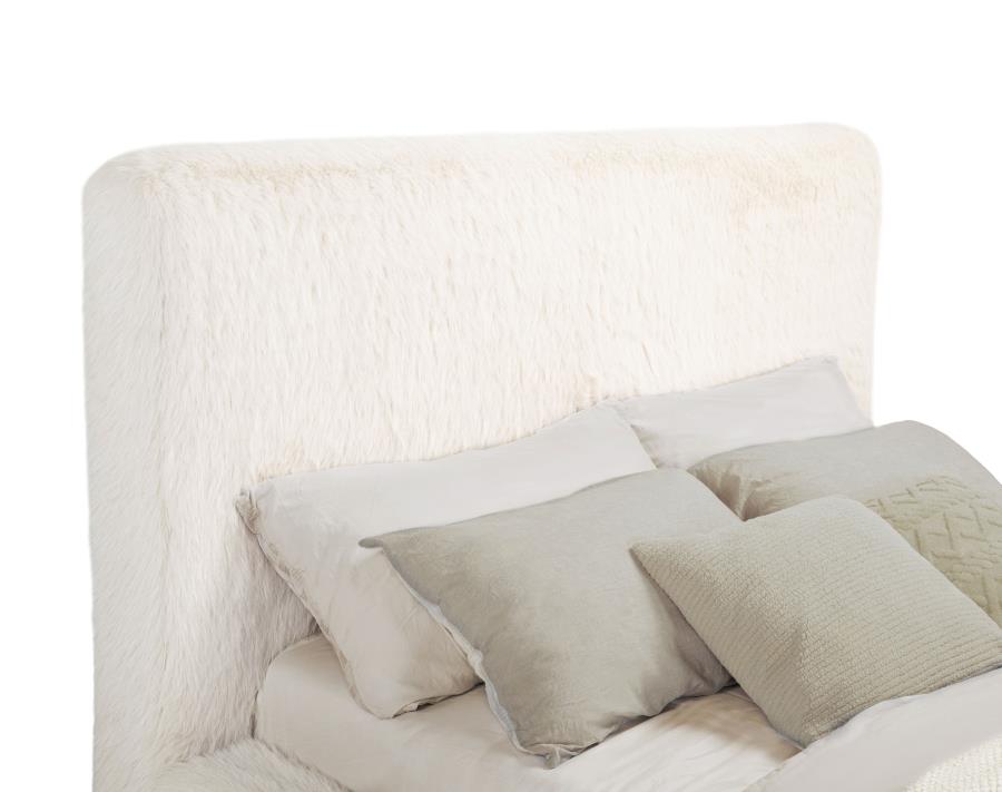 Rebecca Faux Fur Upholstered Queen Bed Cream - 306141Q