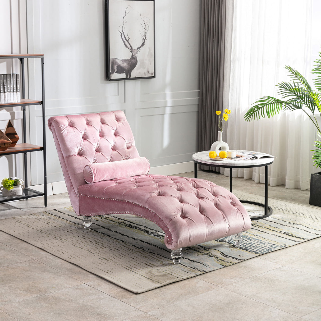 Chaise Lounge Indoor, Button Tufted Upholstered Chaise Lounge Chair With Pillow