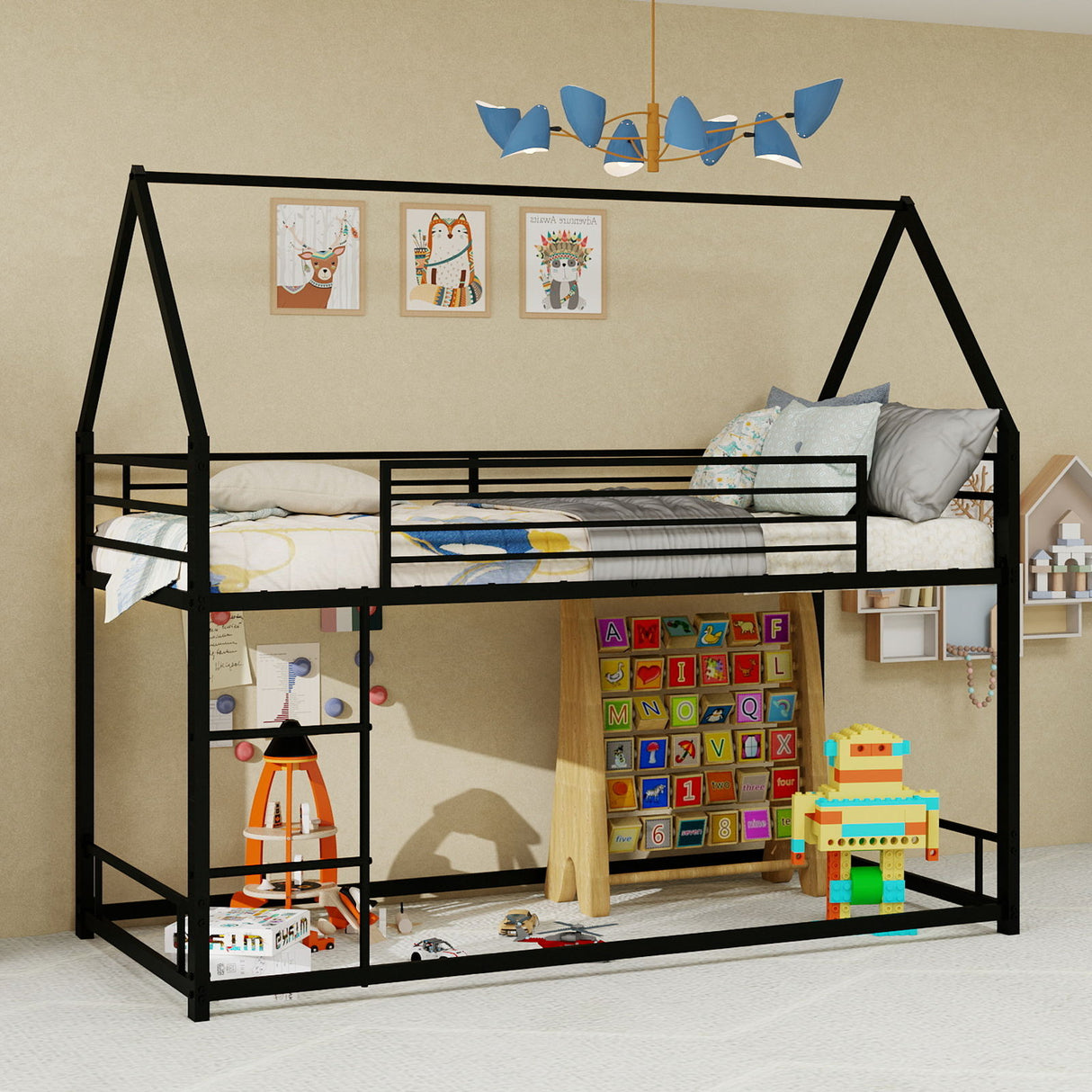 Bunk Bed With Safety Guardrails, No Box Spring Needed