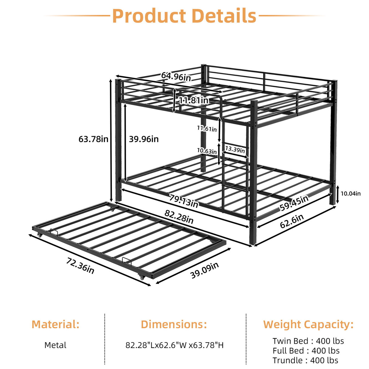 Bunk Bed For Kids, Convertible Frame With Ladders & Guardrail
