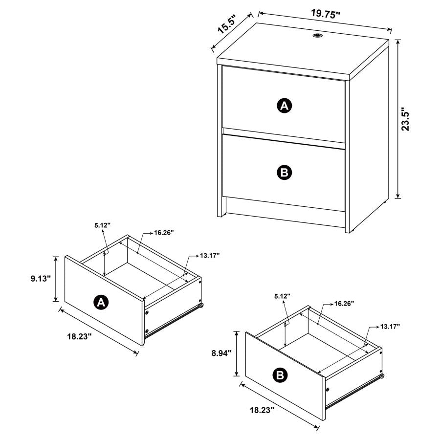 Westpark 2-drawer Nightstand LED Lights and USB Black - 315852