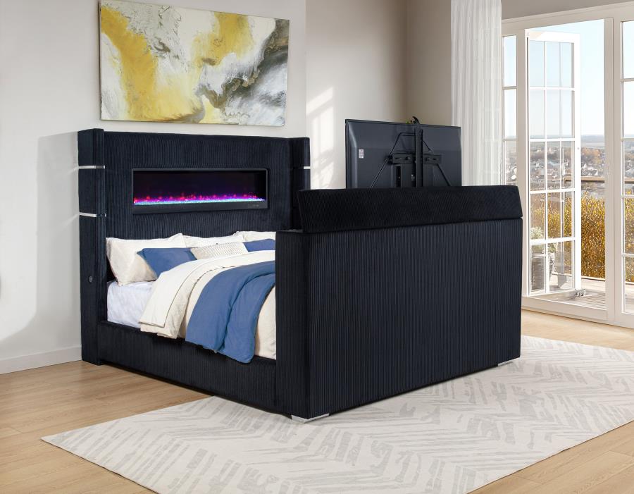Tisdall Eastern King Flame Visualizer Wingback TV Bed Black - 315868BLKKE