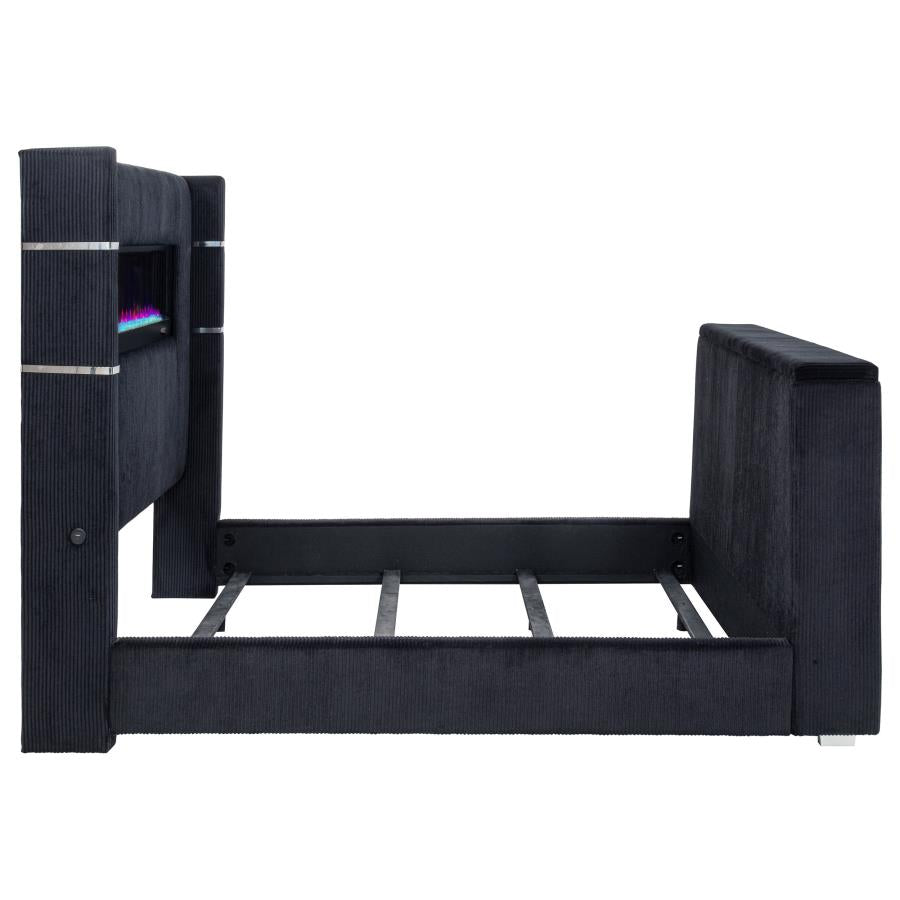 Tisdall Eastern King Flame Visualizer Wingback TV Bed Black - 315868BLKKE