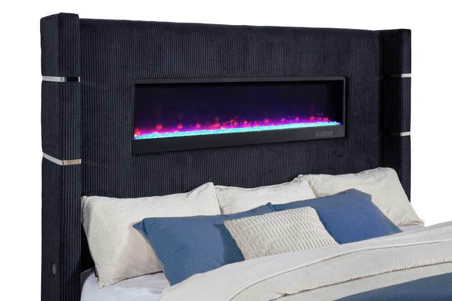 Tisdall Eastern King Flame Visualizer Wingback TV Bed Black - 315868BLKKE