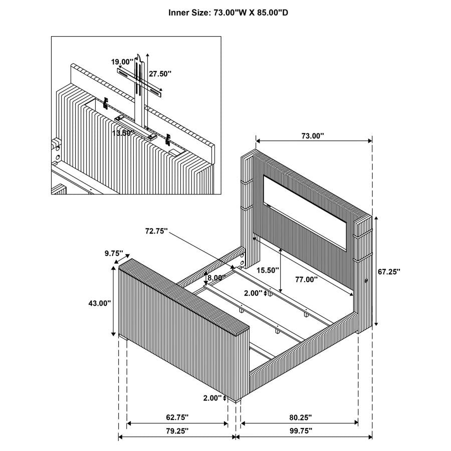 Tisdall California King Flame Visualizer TV Bed Black - 315868BLKKW