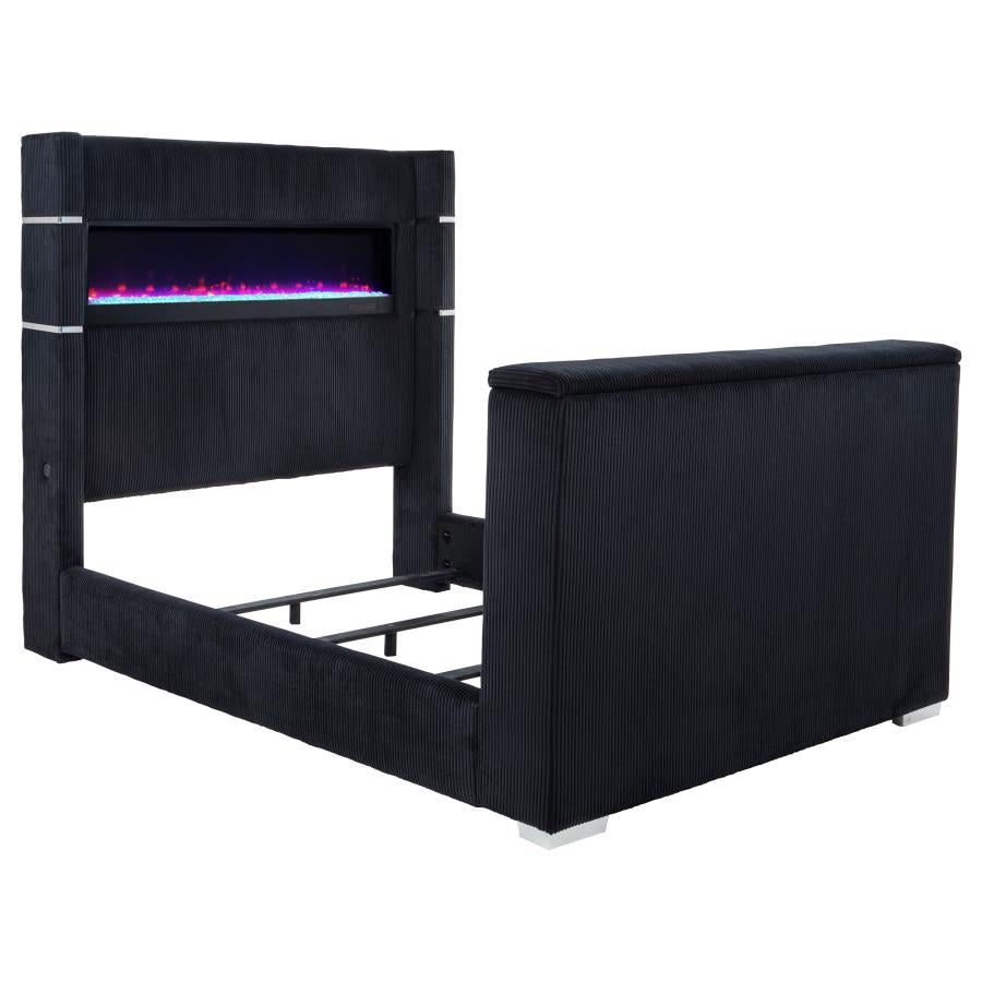 Tisdall Queen Flame Visualizer Wingback TV Bed Black - 315868BLKQ