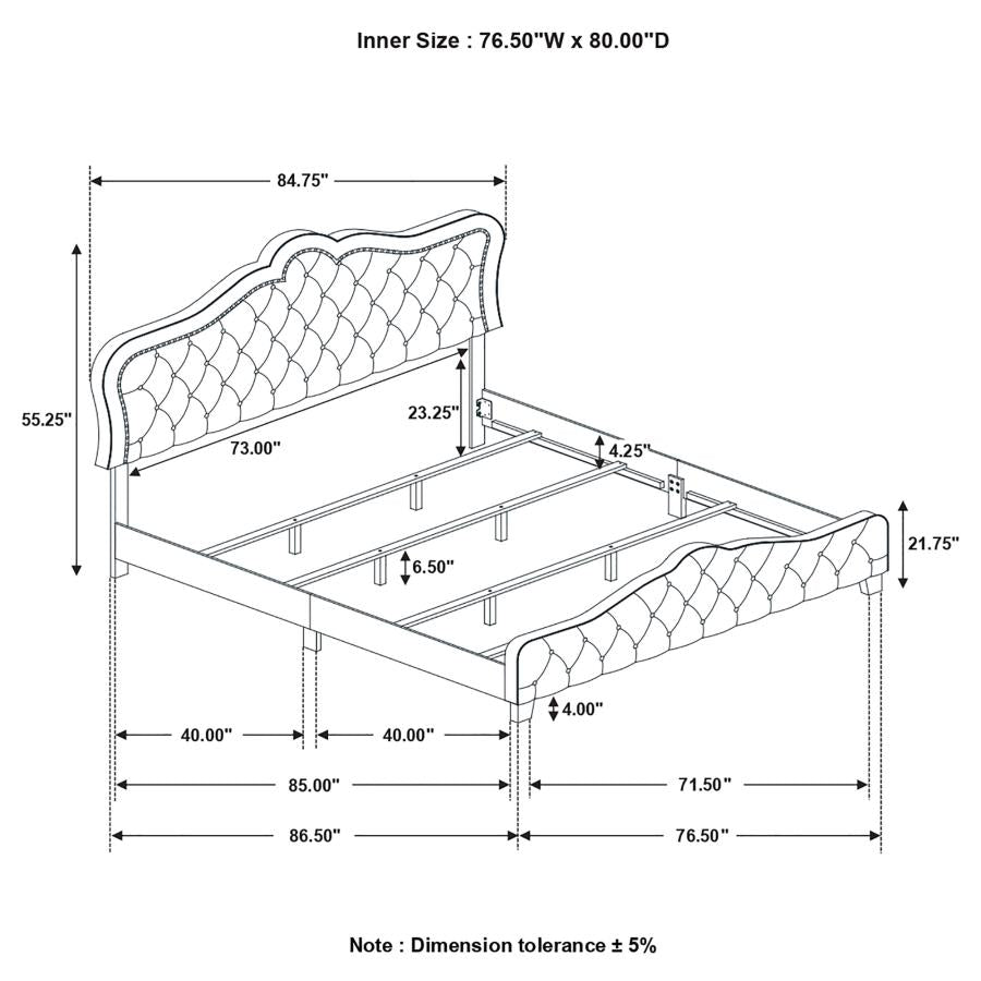 Bella Upholstered Eastern King Panel Bed Grey - 315871KE