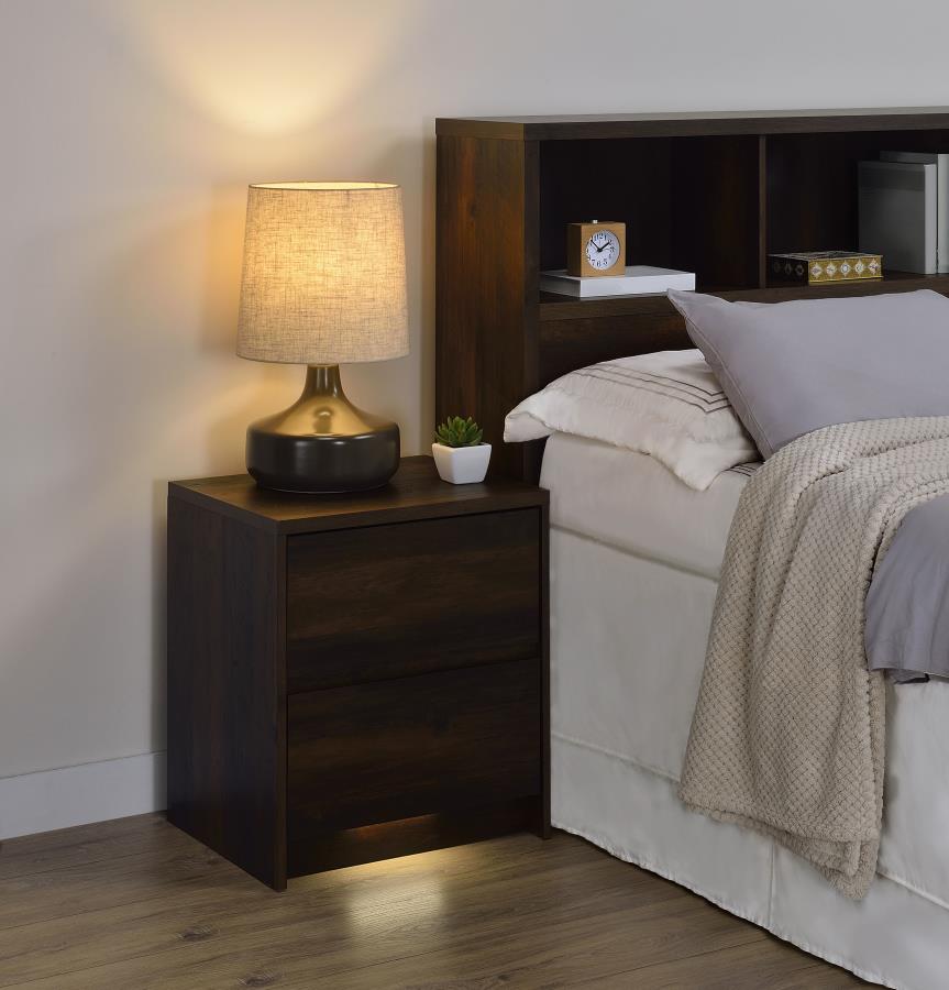 Westpark 2-drawer Nightstand LED Lights and USB Dark Pine - 315882