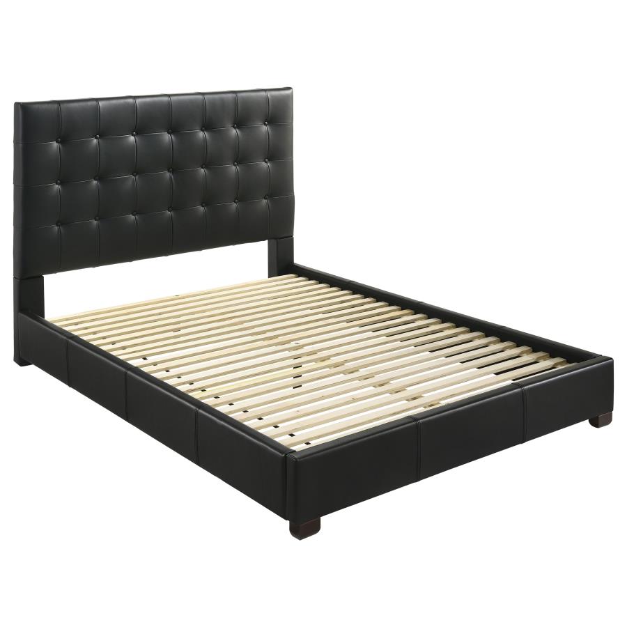 Medley Genuine Leather Queen Panel Platform Bed Black - 315911BLKQ