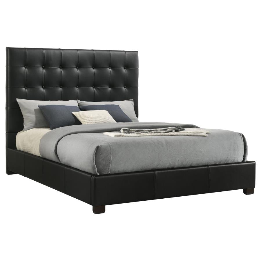 Medley Genuine Leather Queen Panel Platform Bed Black - 315911BLKQ