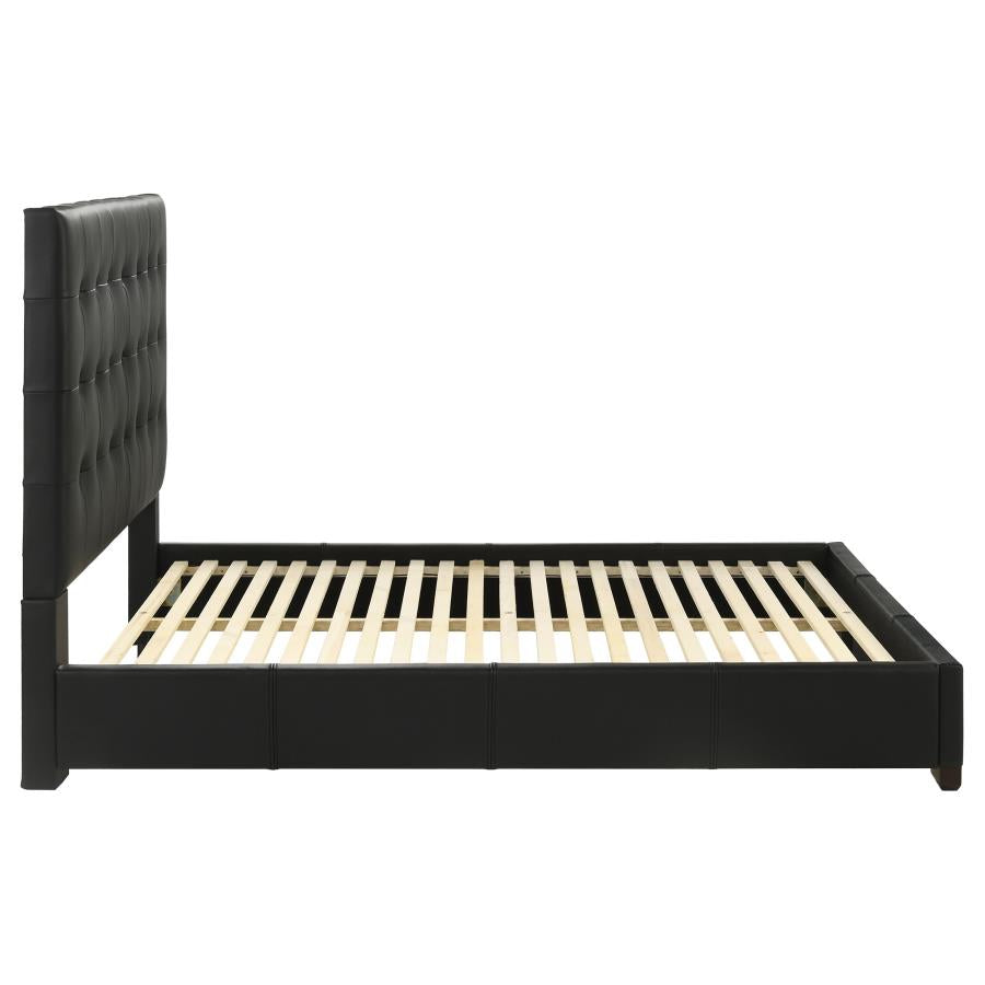 Medley Genuine Leather Queen Panel Platform Bed Black - 315911BLKQ