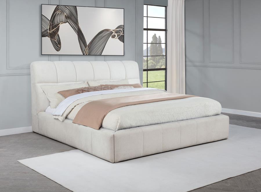 Nollet 48-inch Upholstered Eastern King Platform Bed Cream - 315917CRMKE