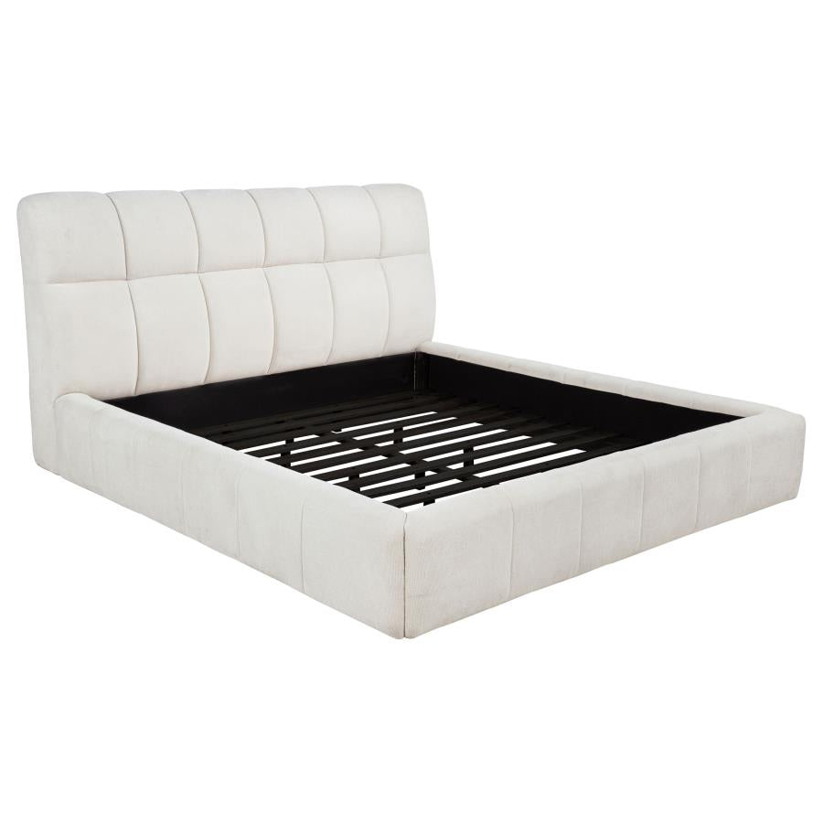 Nollet 48-inch Upholstered Eastern King Platform Bed Cream - 315917CRMKE