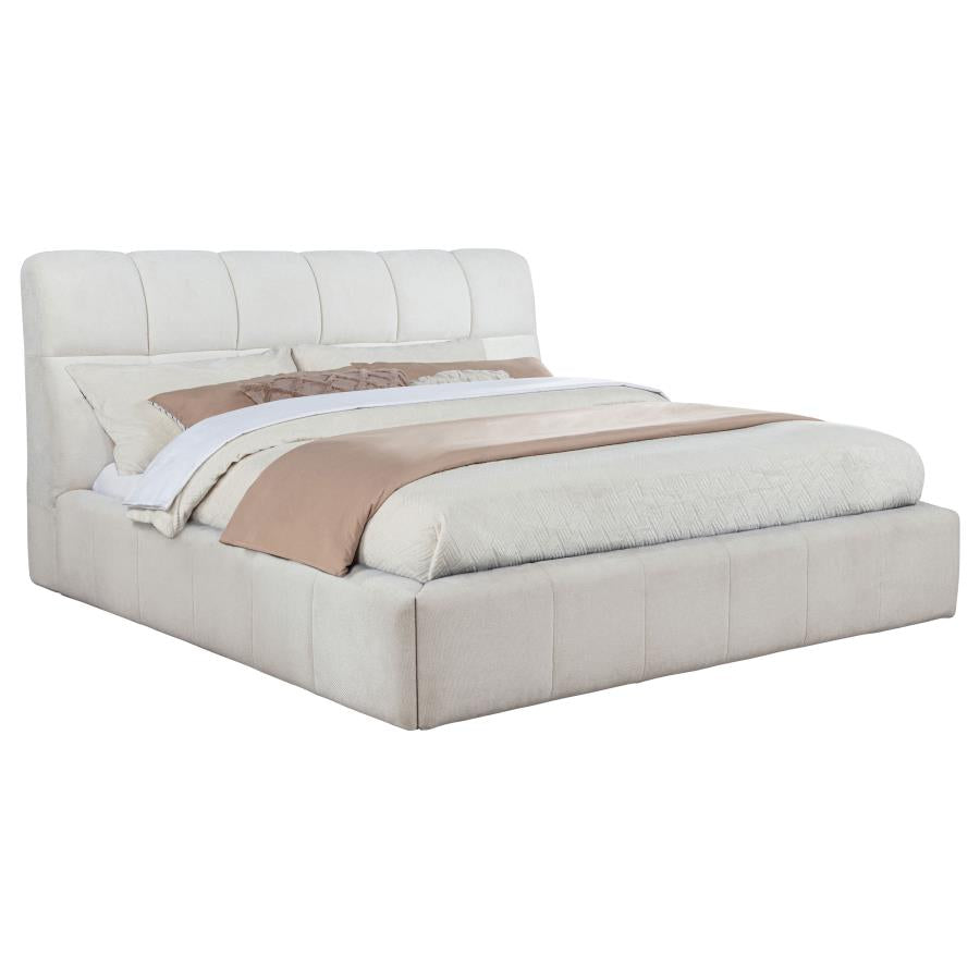 Nollet 48-inch Upholstered Eastern King Platform Bed Cream - 315917CRMKE