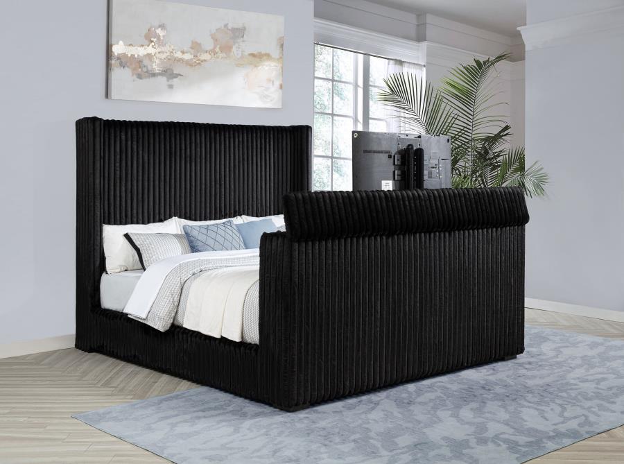 Centergrove Upholstered Eastern King Wingback TV Bed Black - 315945KE