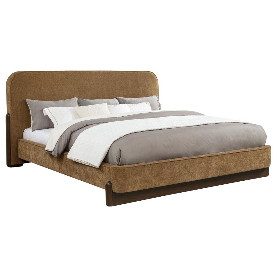 Baldacci Upholstered Eastern King Platform Bed Curry and Walnut - 315954KE