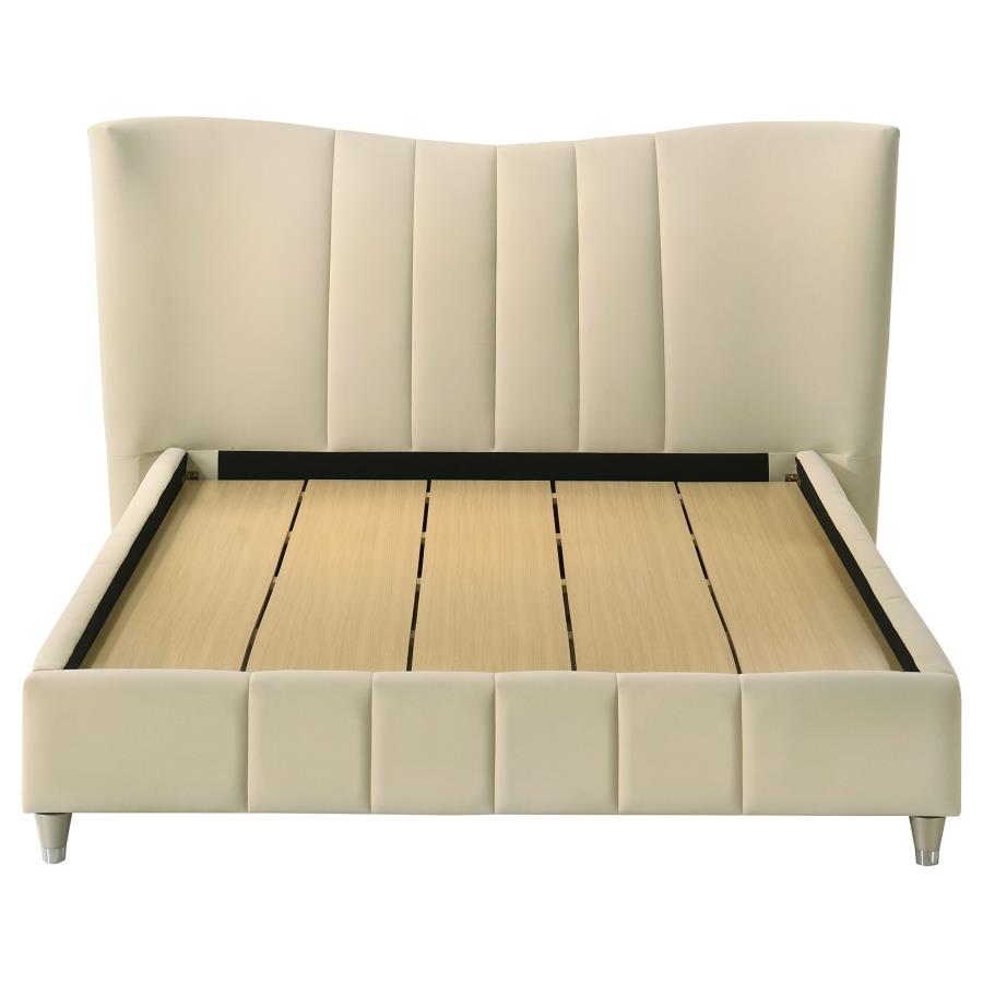 Evelyn Upholstered Queen Panel Platform Bed Ivory - 315956Q