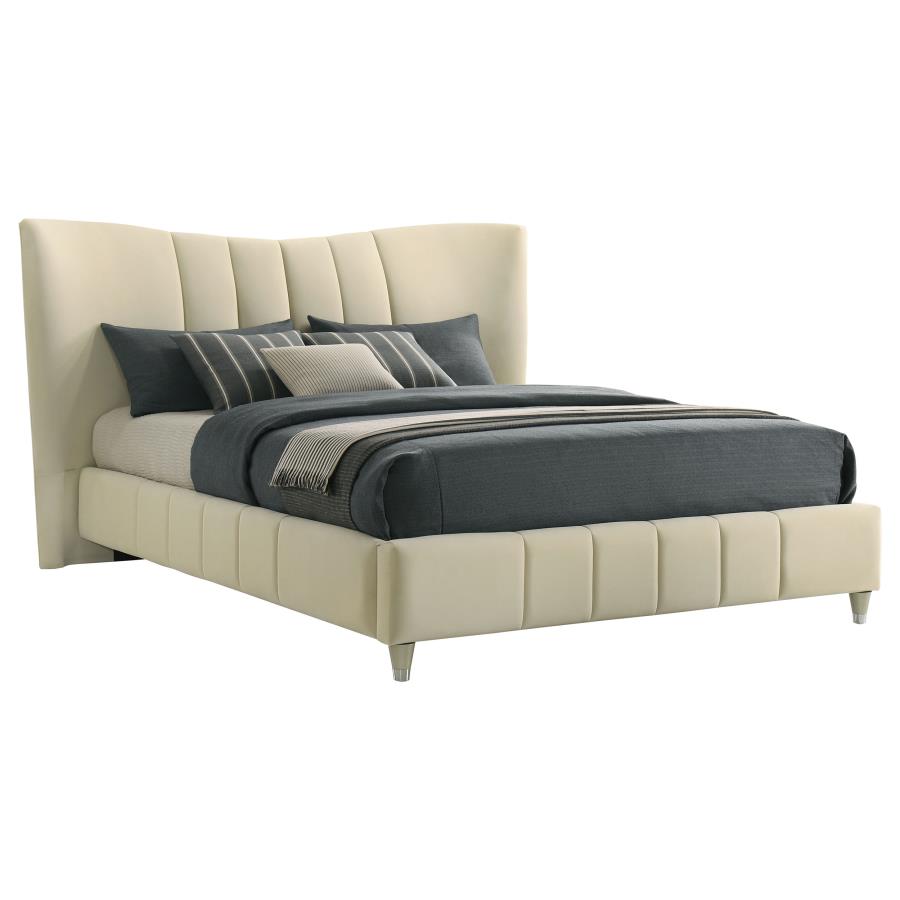 Evelyn Upholstered Queen Panel Platform Bed Ivory - 315956Q