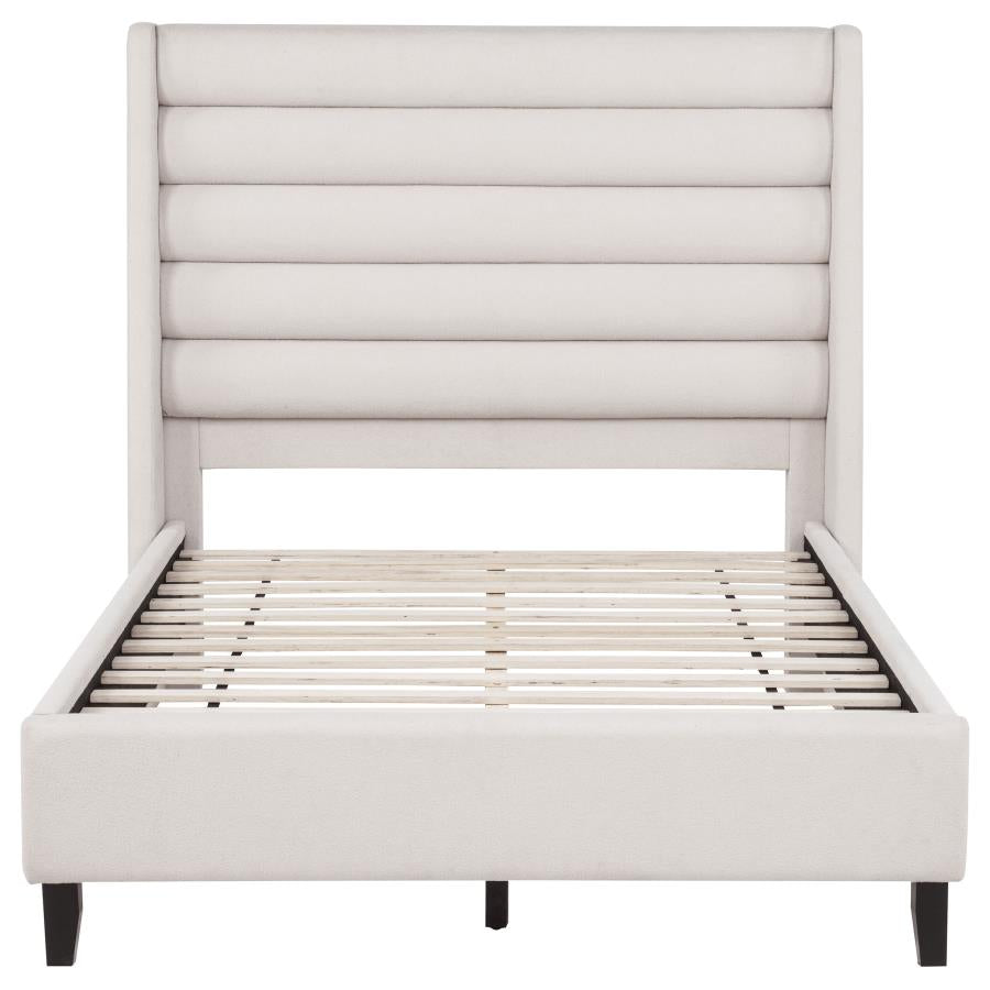 Leslie Upholstered Tufted Full Wingback Platform Bed Beige - 315983F