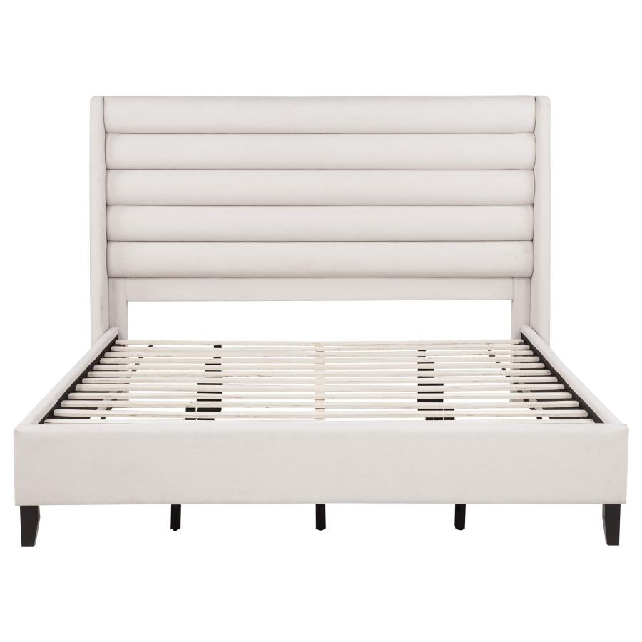 Leslie Upholstered Tufted Eastern King Wingback Platform Bed Beige - 315983KE