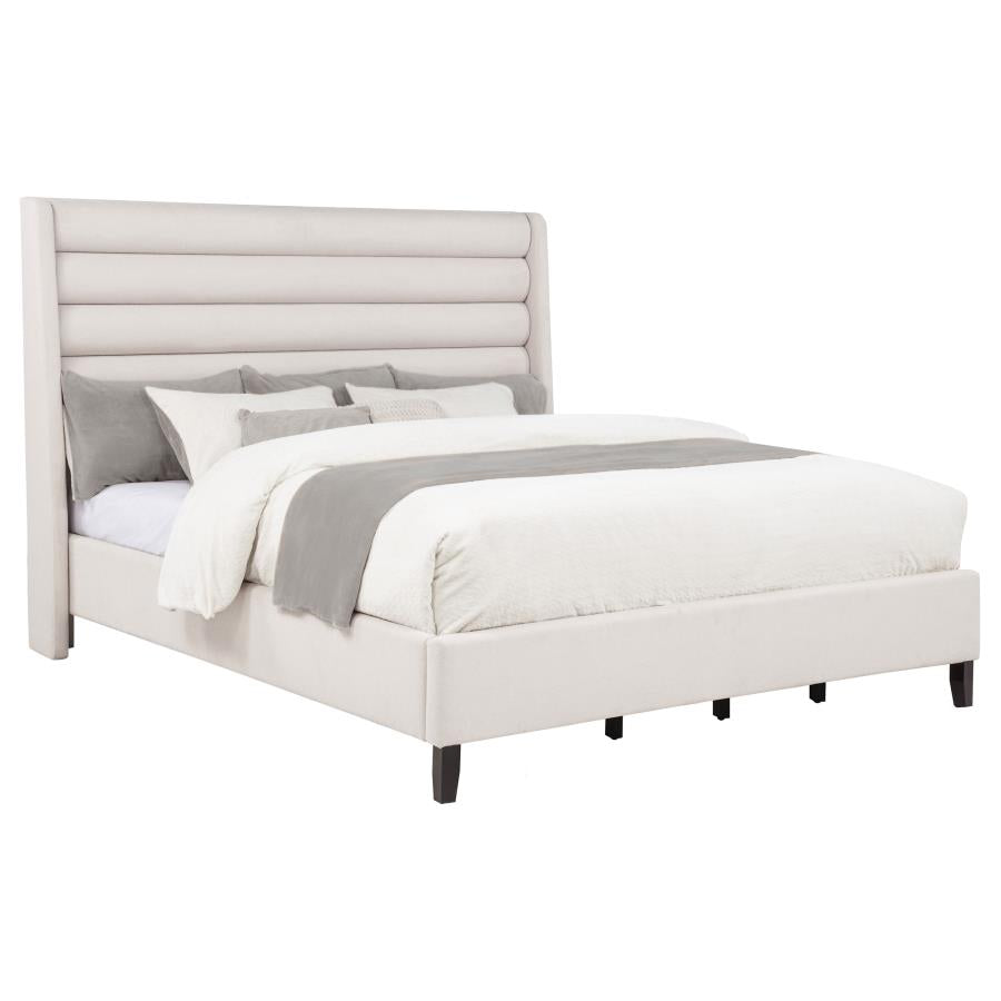 Leslie Upholstered Tufted California King Wingback Platform Bed Beige - 315983KW