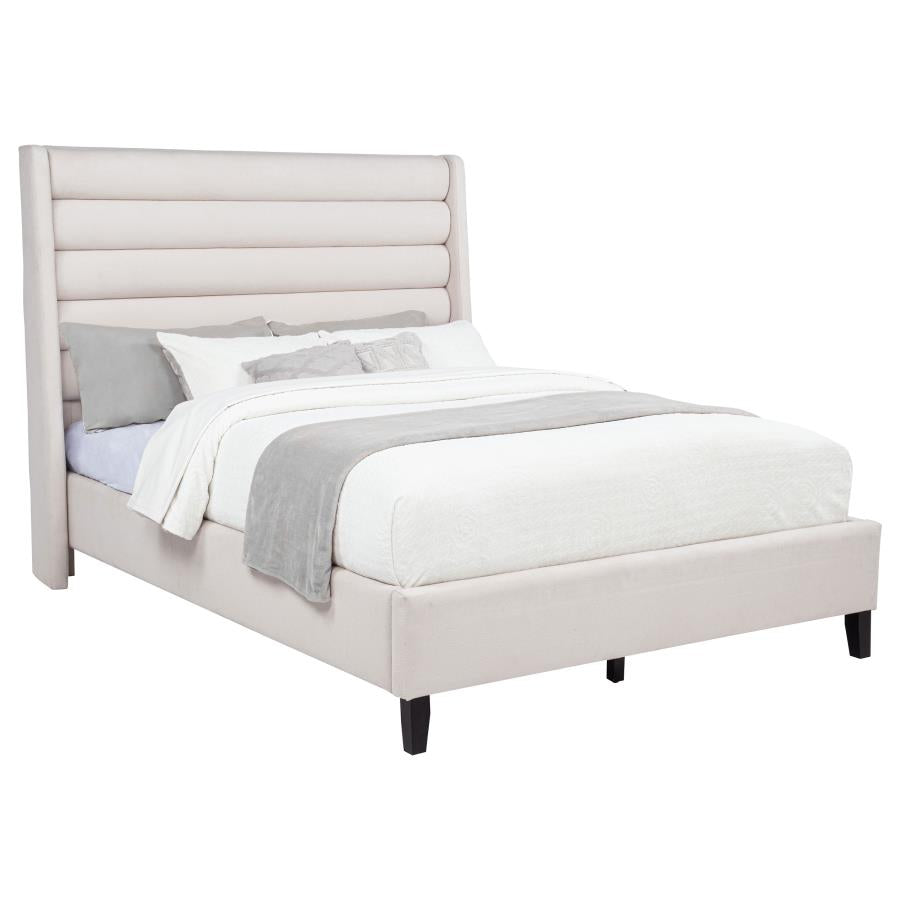 Leslie Upholstered Tufted Queen Wingback Platform Bed Beige - 315983Q