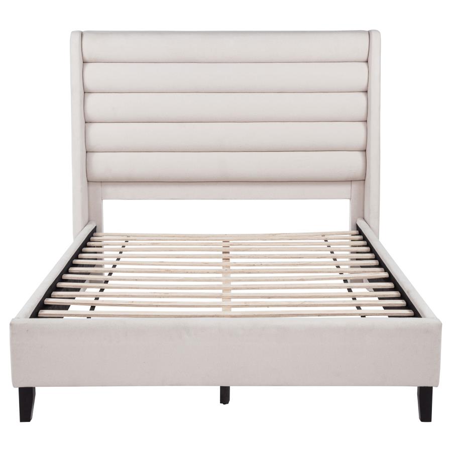 Leslie Upholstered Tufted Queen Wingback Platform Bed Beige - 315983Q