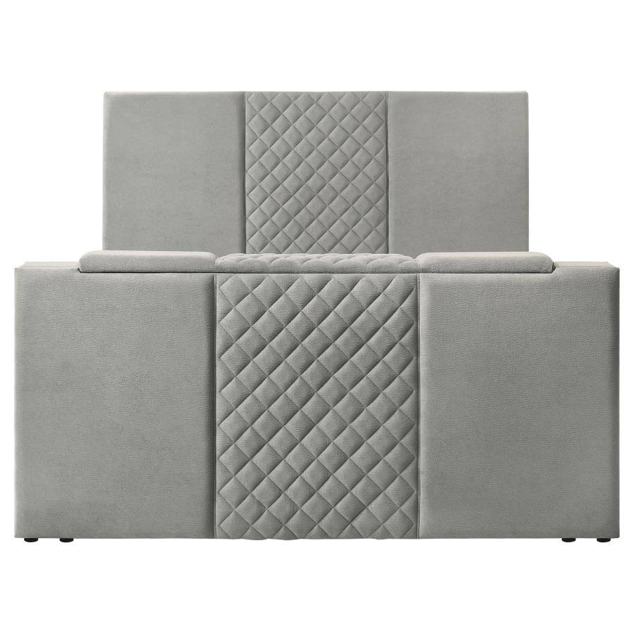Tara 61-inch Upholstered Eastern King Panel TV Bed Grey - 315994KE