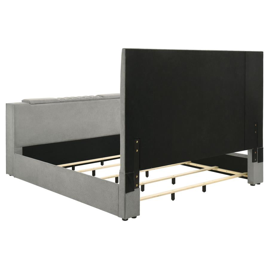 Tara 61-inch Upholstered Eastern King Panel TV Bed Grey - 315994KE