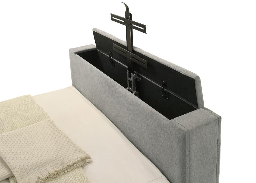 Tara 61-inch Upholstered Eastern King Panel TV Bed Grey - 315994KE