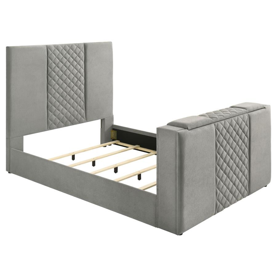 Tara 61-inch Upholstered Queen Panel TV Bed Grey - 315994Q