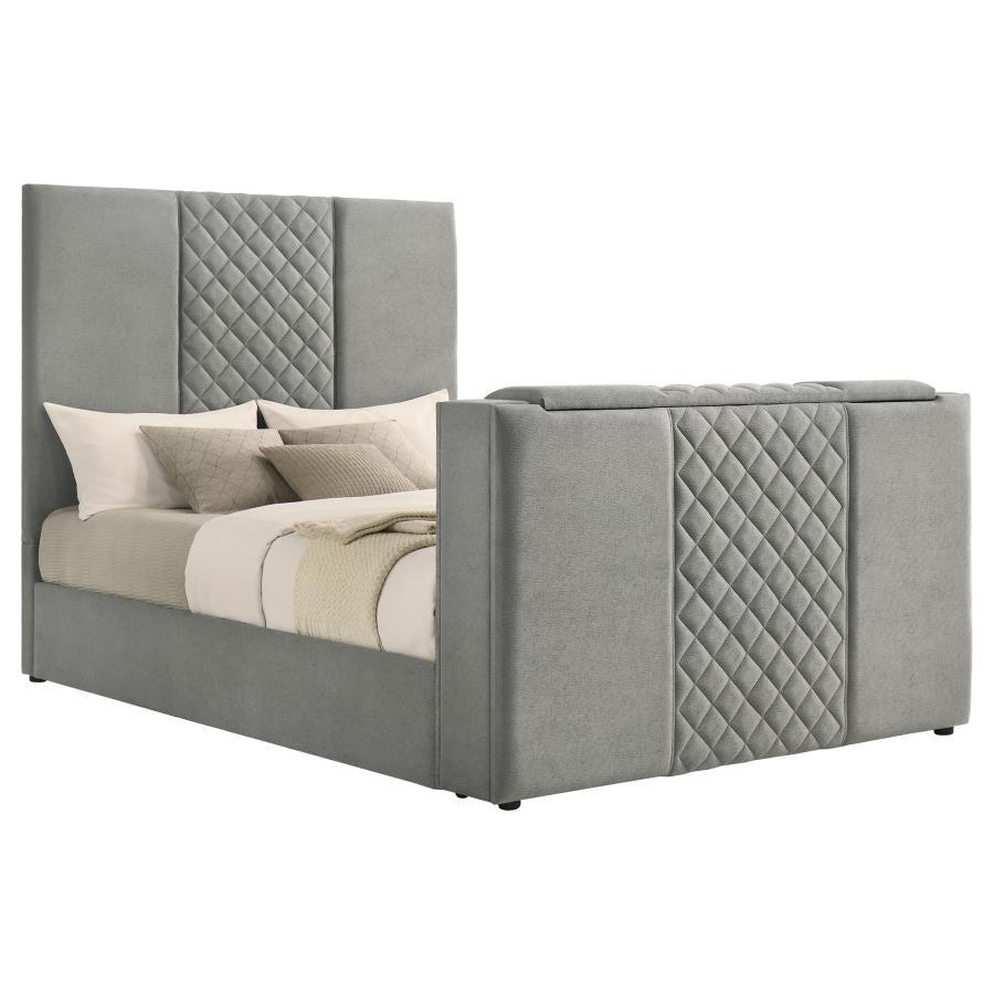 Tara 61-inch Upholstered Queen Panel TV Bed Grey - 315994Q