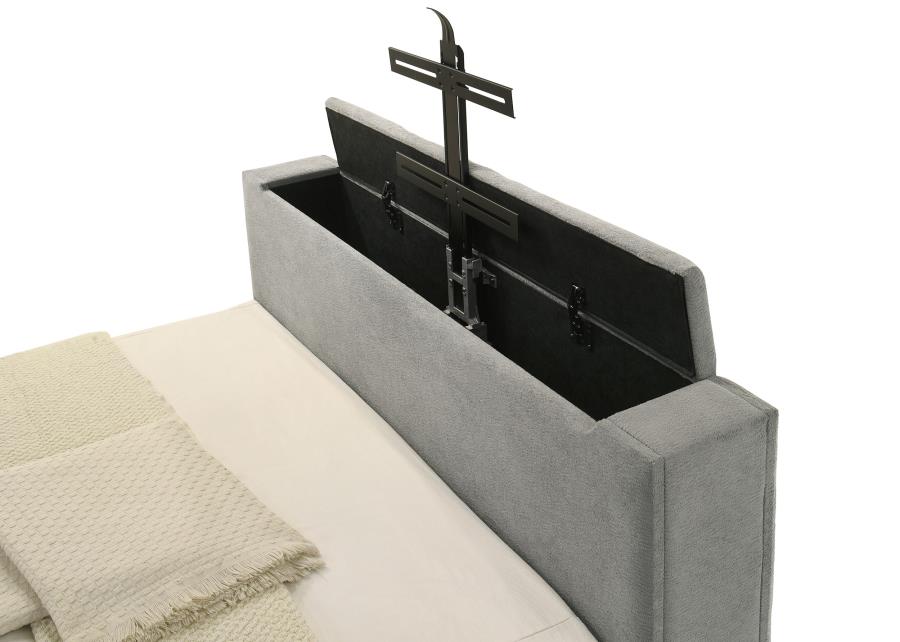 Tara 61-inch Upholstered Queen Panel TV Bed Grey - 315994Q