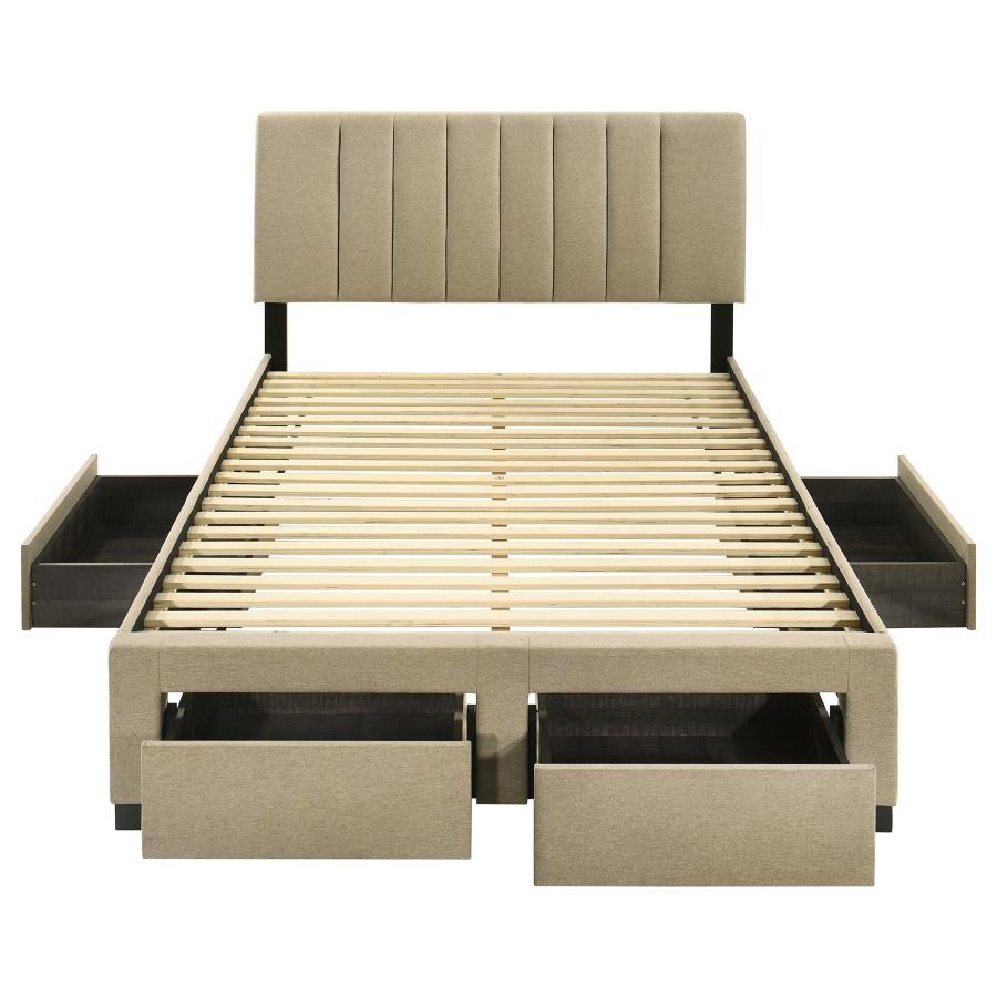Wheatland 4-drawer Upholstered Full Storage Bed Light Brown - 316010F