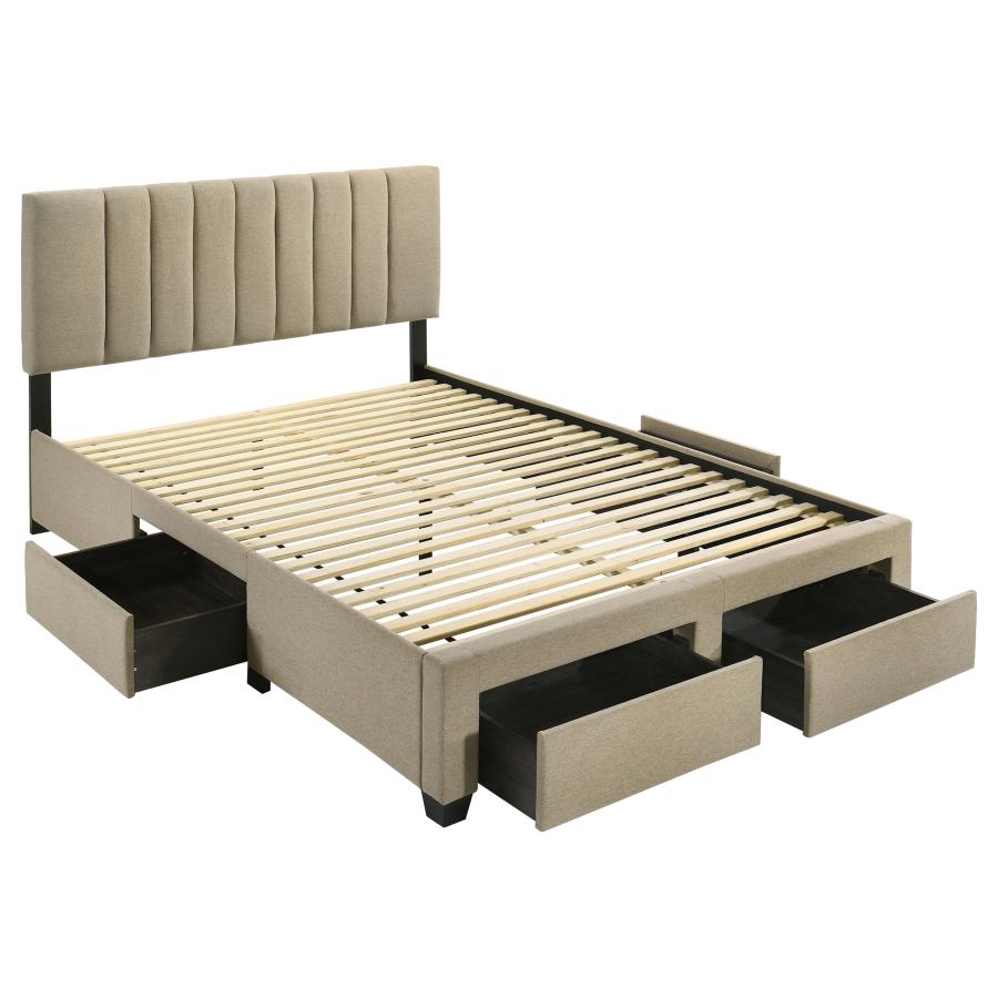 Wheatland 4-drawer Upholstered Queen Storage Bed Light Brown - 316010Q