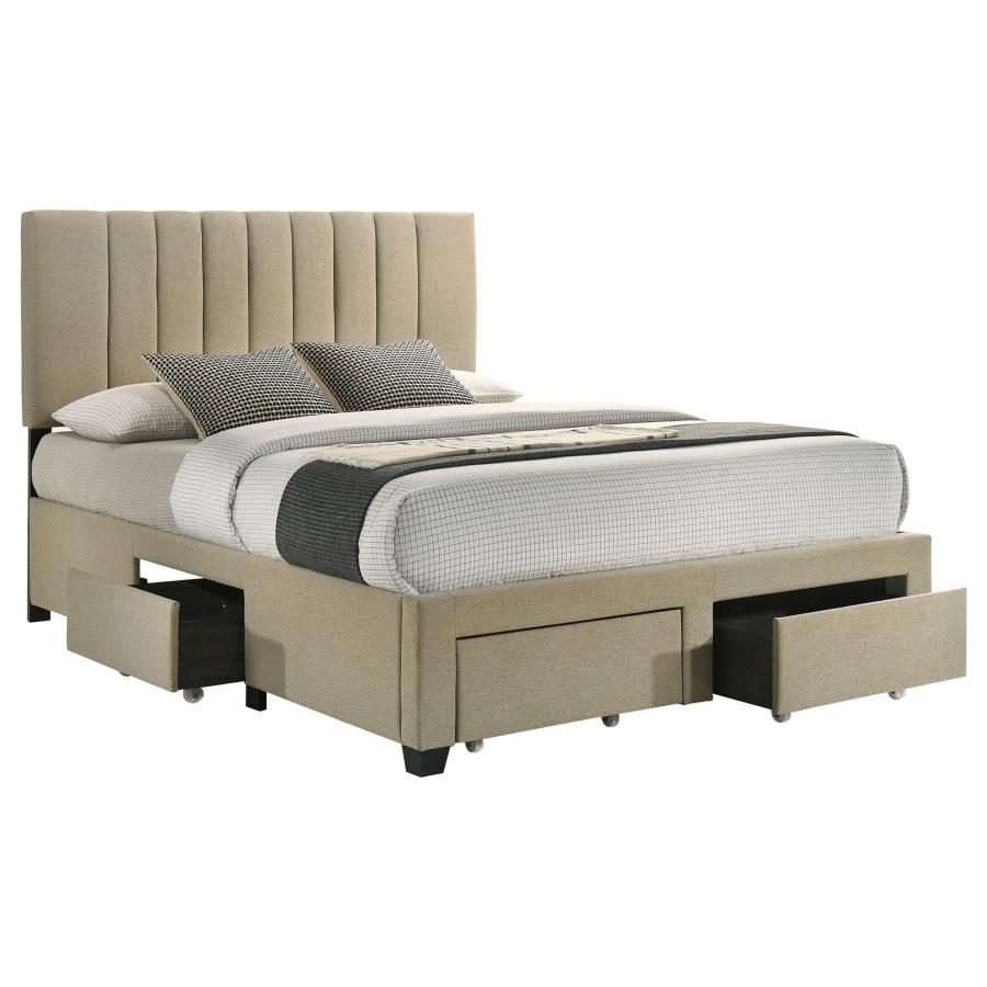 Wheatland 4-drawer Upholstered Queen Storage Bed Light Brown - 316010Q