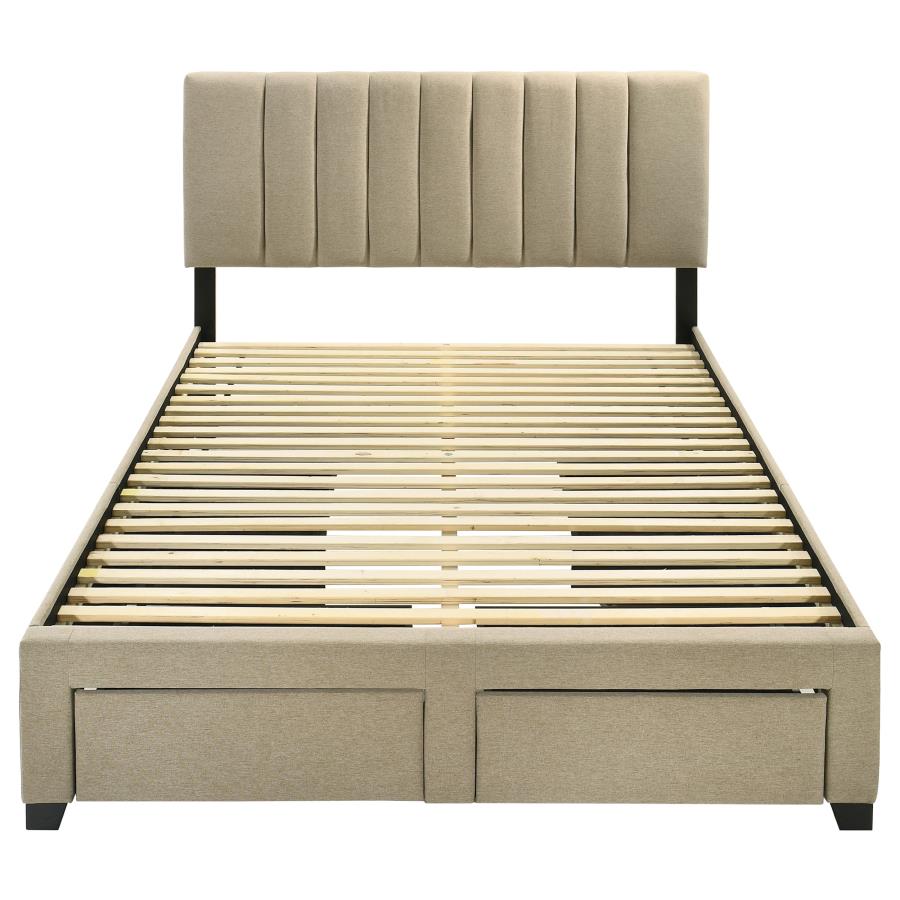 Wheatland 4-drawer Upholstered Queen Storage Bed Light Brown - 316010Q