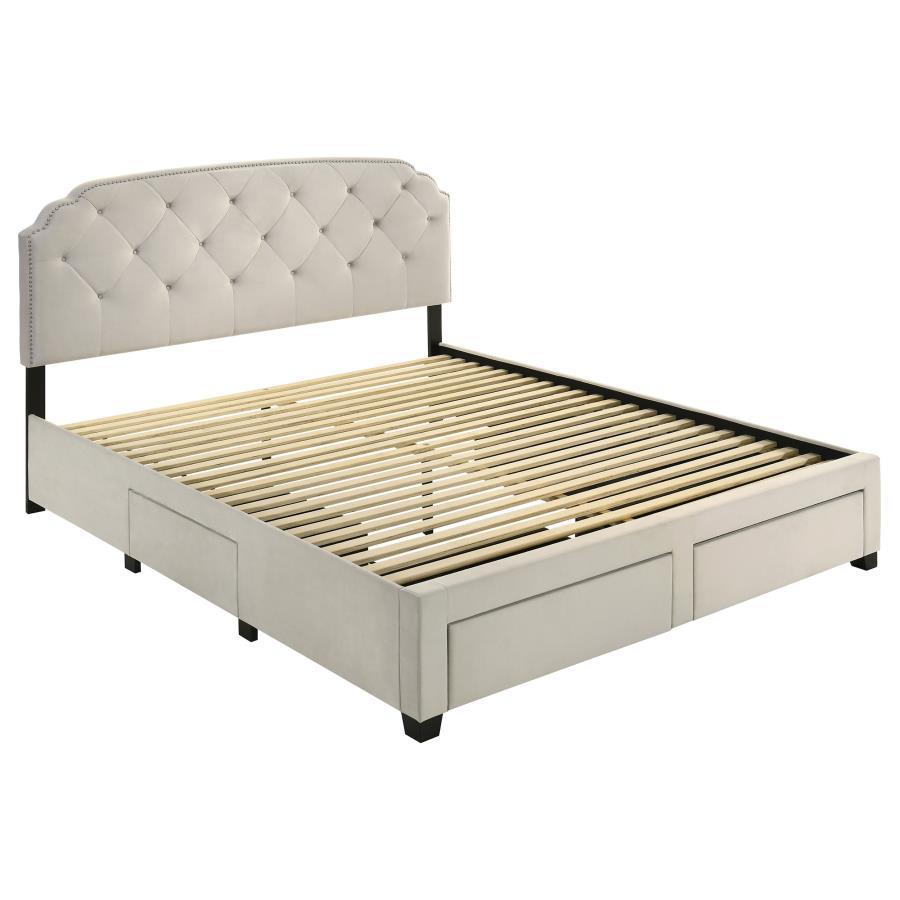 Marianna 4-drawer Upholstered Eastern King Storage Bed Cream - 316011KE