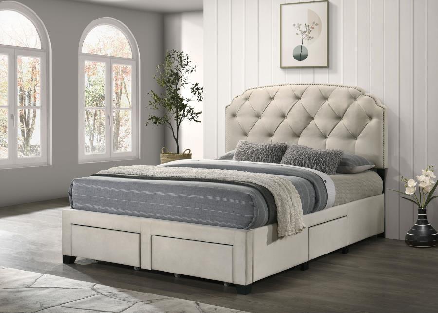 Marianna 4-drawer Upholstered Queen Storage Bed Cream - 316011Q