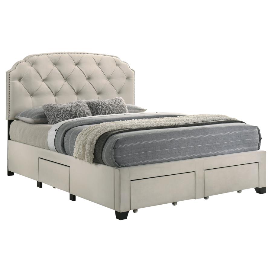 Marianna 4-drawer Upholstered Queen Storage Bed Cream - 316011Q