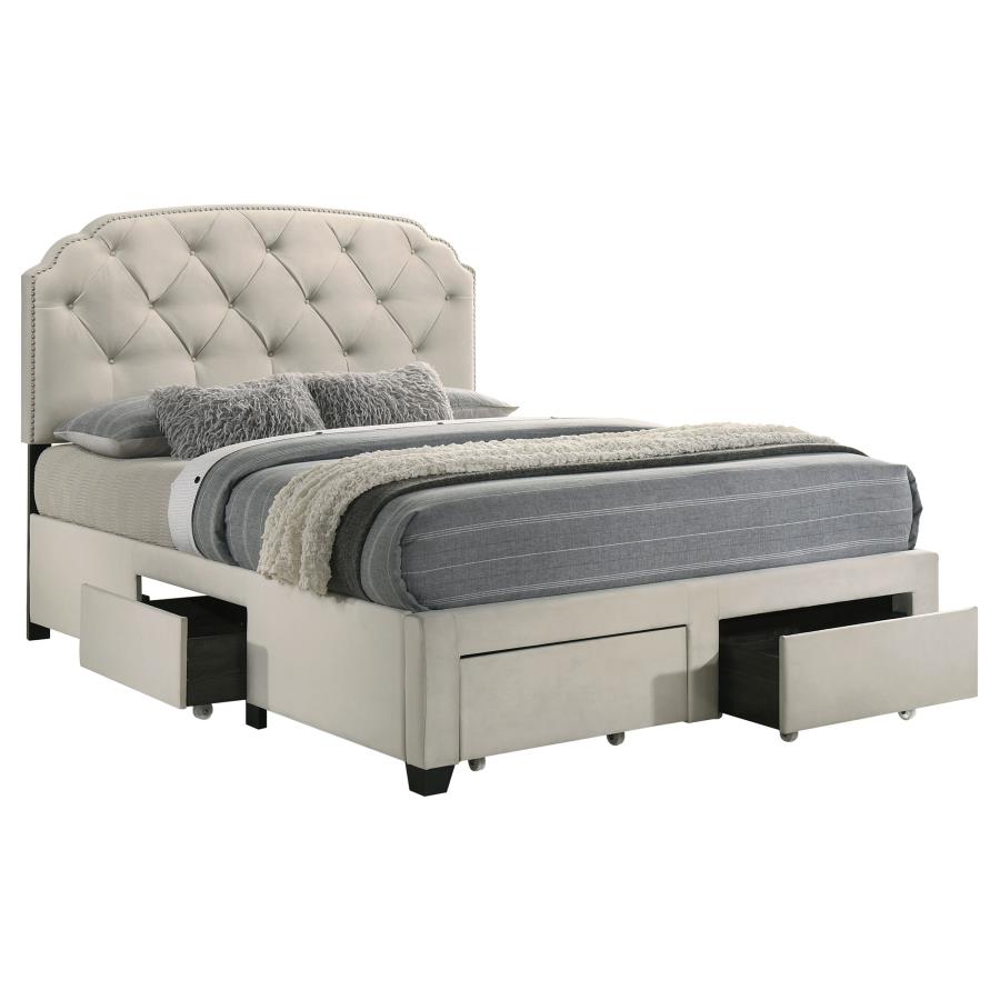 Marianna 4-drawer Upholstered Queen Storage Bed Cream - 316011Q
