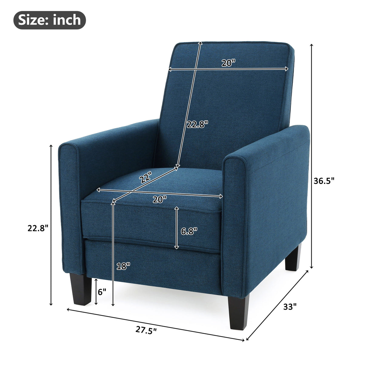 Upholstered Push Back Recliner Chair For Living Room