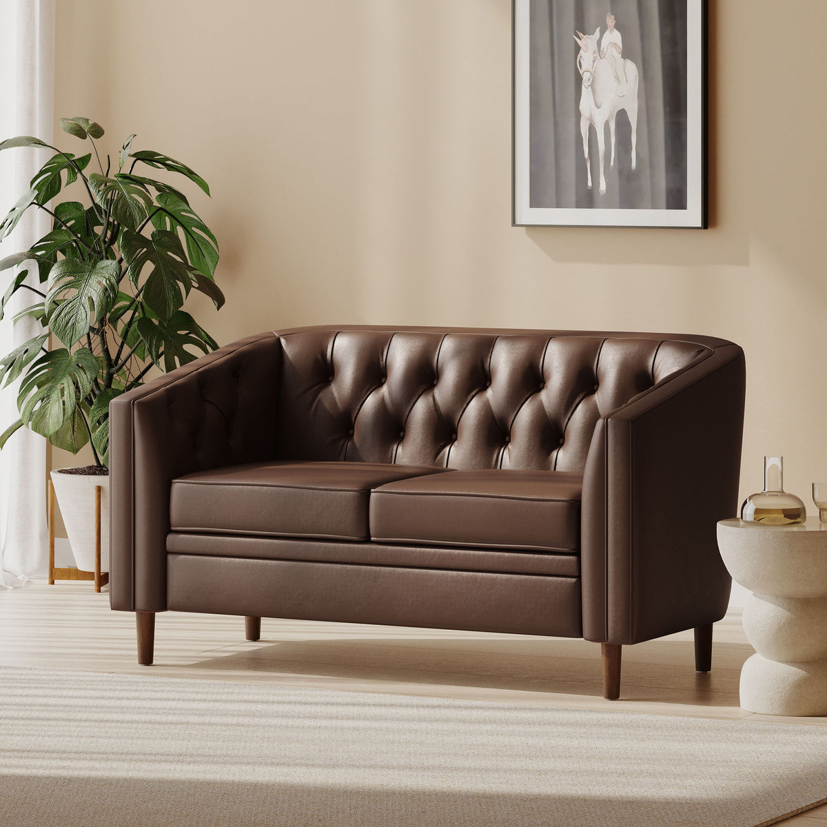 Sophisticated Loveseat With Diamond Stitched Detailing - Dark Brown