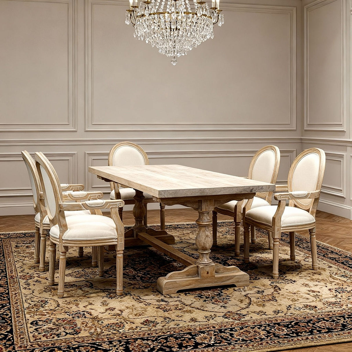 French Vintage Upholstered Fabric Dining Armchair (Set of 2)