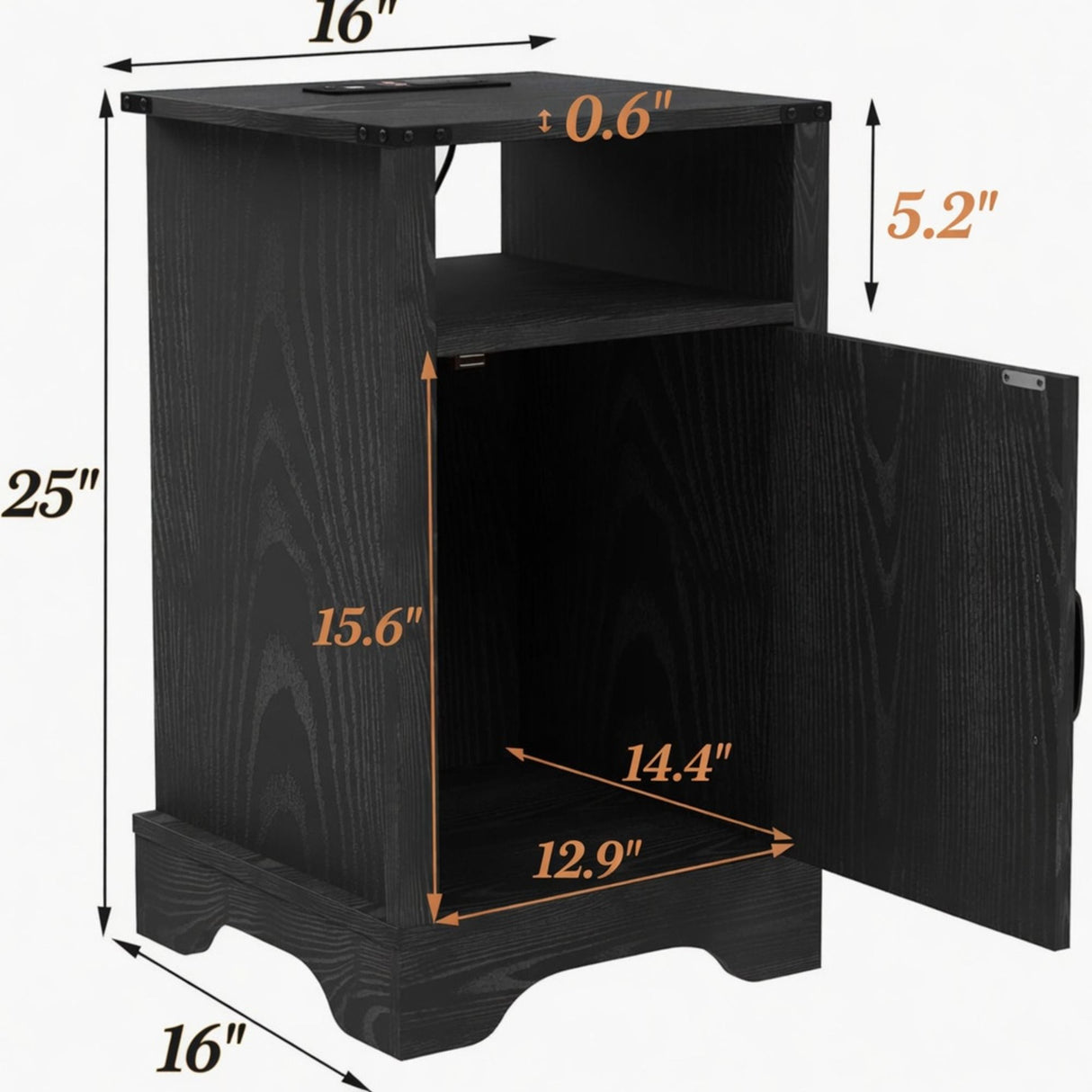 Farmhouse Nightstand, Charging Station & Storage
