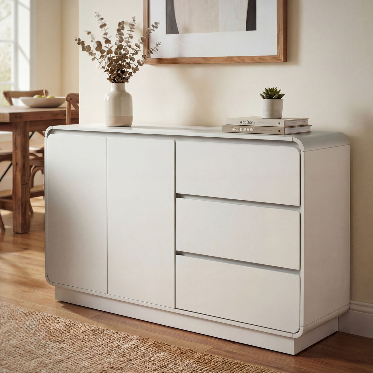 Sideboard, Wide Storage With 2 Doors And 3 Drawers